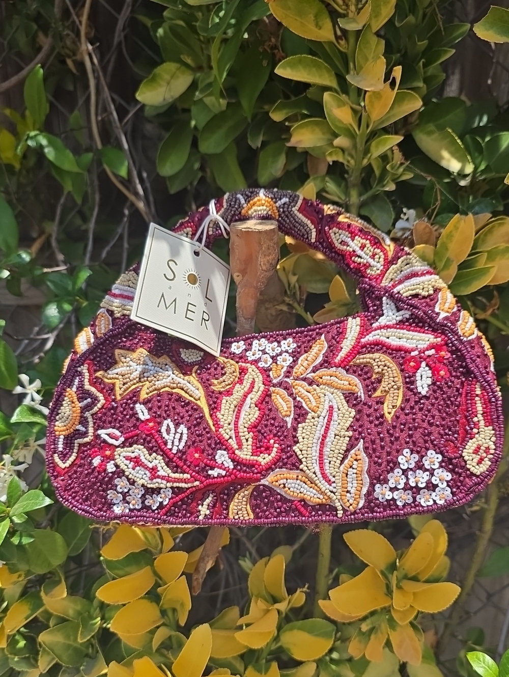 Burgundy Fall Beaded Handbag